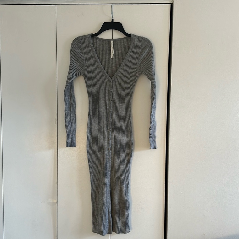 Aritzia Gray Ribbed Knit Dress